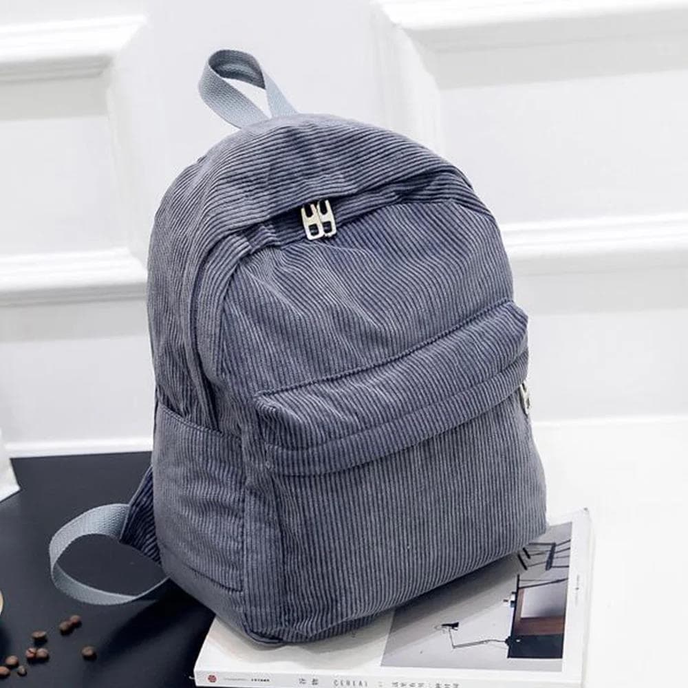 New Trend Backpack Fashion Women Corduroy Backpack College Solid Color Travel Shoulder Bags grey