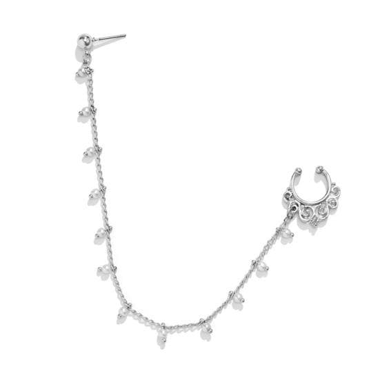 Ethnic Style Star Chain Faux Nose Pearl Tassel Leaf Jewelry Piercing Stud Earrings Nose Ring E