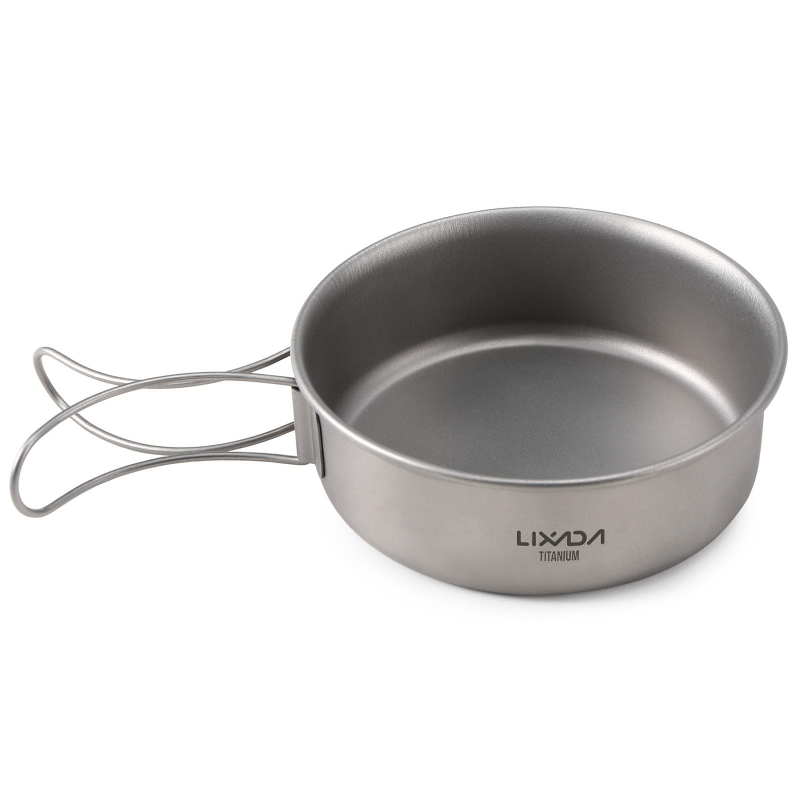 Ultralight Titanium Dinner Bowl Pan with Foldable Handles for Outdoor Camping Hiking Picnic 1pcs S grey
