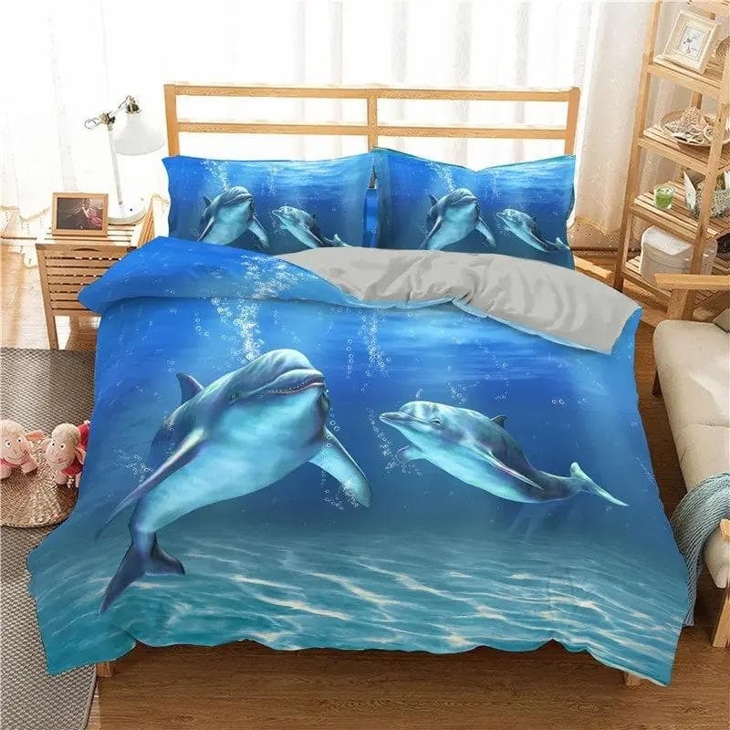 Ocean Dolphin Bedding Set For Kids Adult Boho Style Marine Themed Duvet Cover Microfiber Sea Creatures Quilt Cover Bedroom Decor EU Single 135x200cm