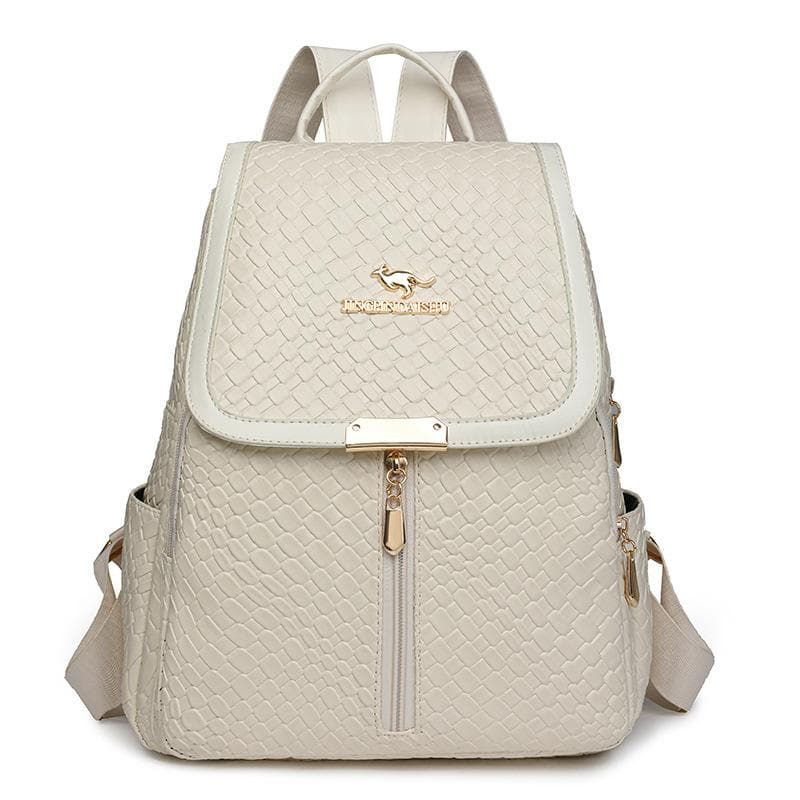 Women's Soft Leather Backpack Large Capacity Travel Bag beige