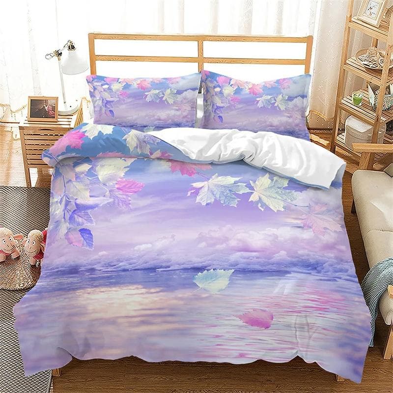 Spring Flowers Duvet Cover Pink Sakura Girls Cherry Blossoms Quilt Cover Floral Polyester for Women Kids for Bedroom Decorations 135x200cm 2pcs