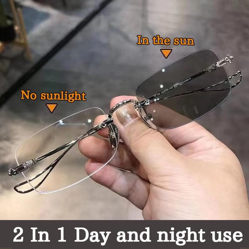 Classic Square Rimless Sunglasses UV400 Protection Unisex Photochromic Lens Outdoor Fashion Accessories