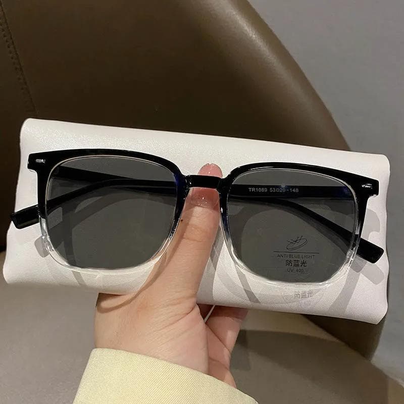 Black Framed Myopia Sunglasses Mens Flat Light Large Frame Near Sight Eyewear Anti Blue Light Summer Eyeglasses -4.0