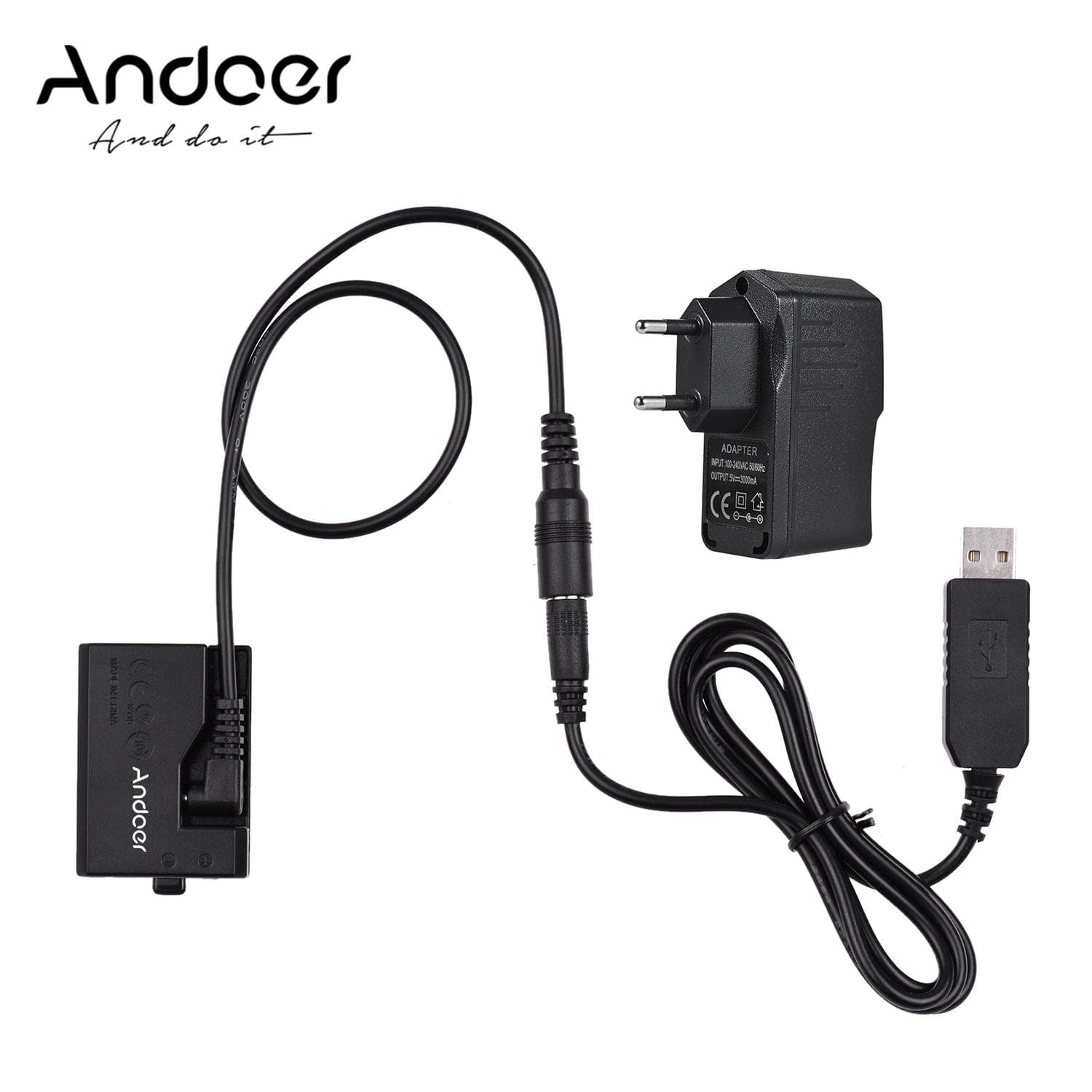 ACK-E10 5V USB Dummy Battery DC Coupler (Replacement for LP-E10) with Power Adapter EU Plug black