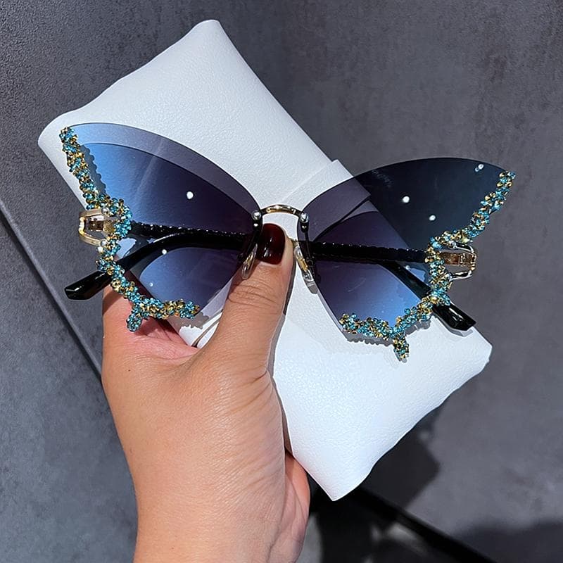 Luxury Diamond Butterfly Sunglasses Women Y2K Vintage Rimless Oversized Sun Glasses Fashion Ladies Eyewear