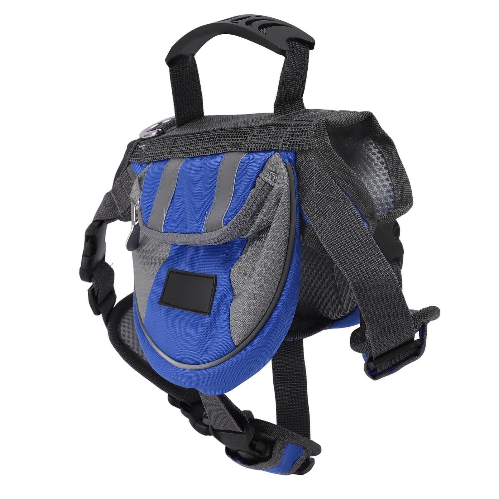 Dog Backpack Saddle Bag with Reflective Stripe Large Capacity Multifunction Dog Harness Saddlebag blue