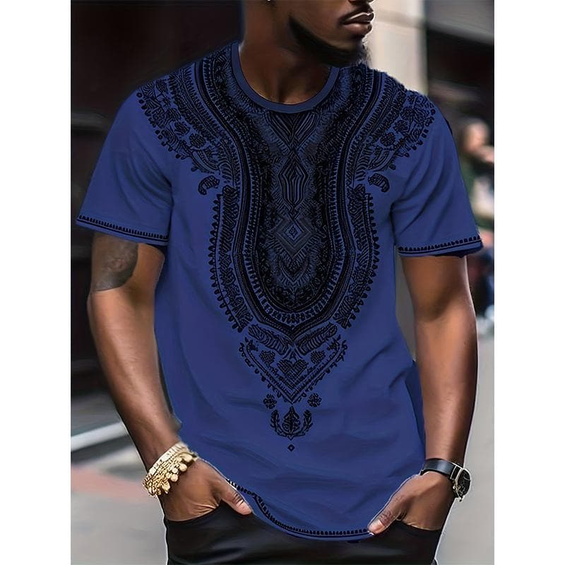 African Ethnic Pattern T-Shirt For Men Tribal Dashiki 3D Printed Tees Summer Casual Short Sleeve Loose T Shirts Round Neck Tops L