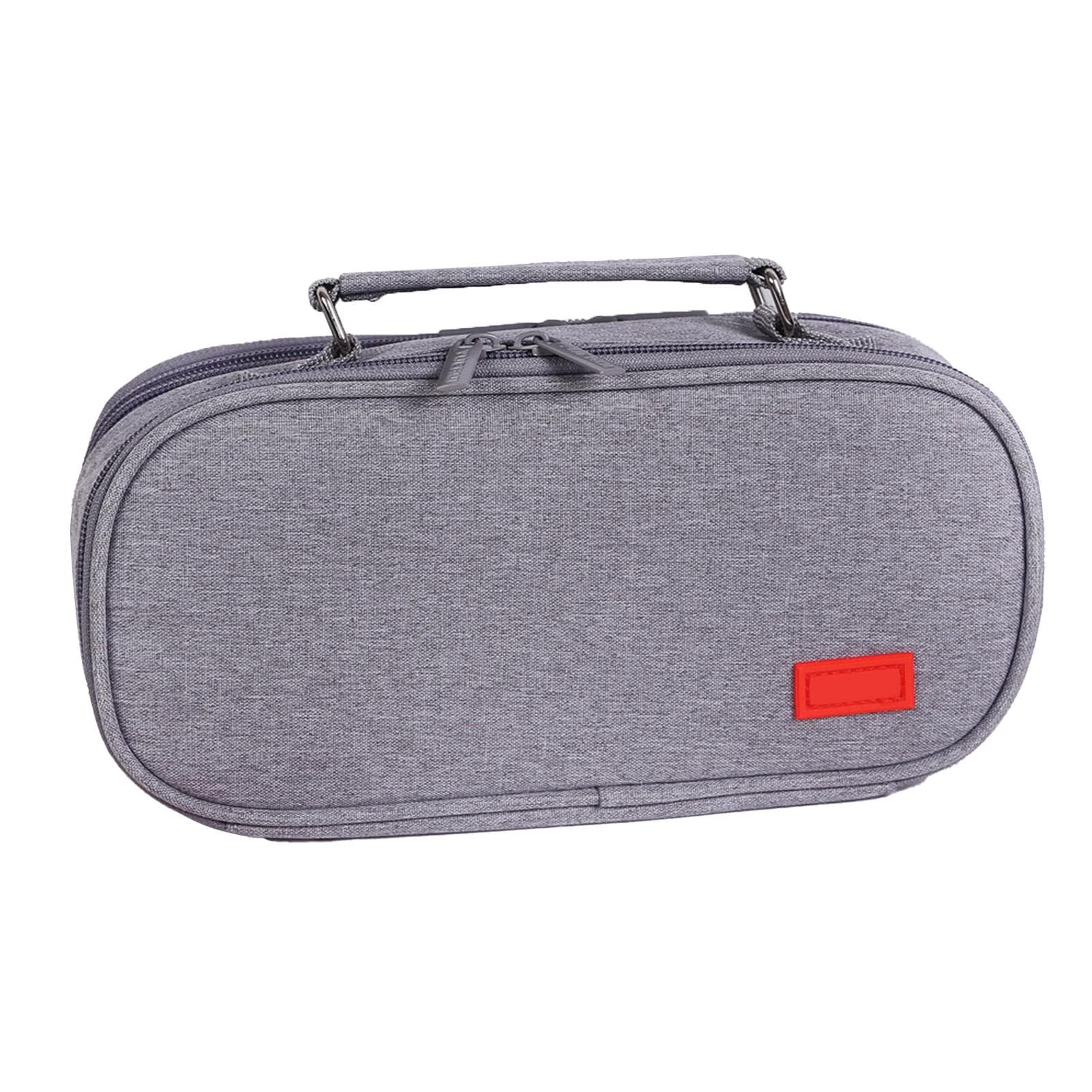 Simple Handheld Stationery Bag Canvas Large Capacity Pencil Case Double Zip Student Pencil Bag Grey gray