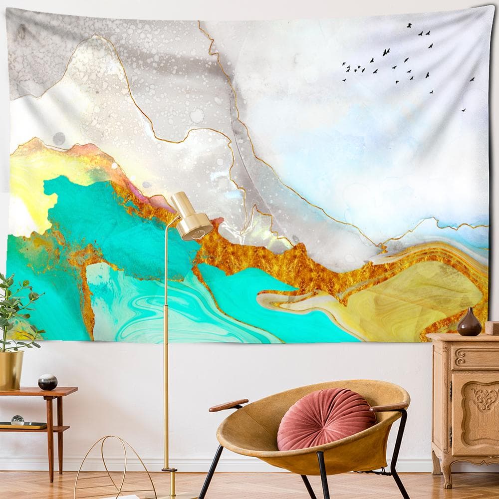 Marble Line Painting Tapestry Wall Hanging Chinese Art Style Hippie Bohemian Carpet Printing Living Room Home Decor 95x70CM