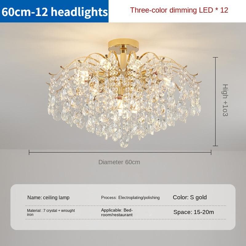 Light Luxury Crystal Chandelier, Grand Living Room Light, Creative Bedroom Lighting, Restaurant Lighting 60cm-12diameter headlight