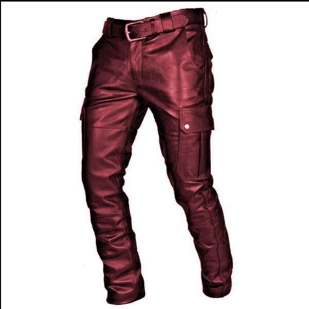 Casual Men's Leather Pants With Adjustable Straps Stylish Comfortable Fit Perfect For Everyday Wear Fashionable Leather Trousers For Men XL red