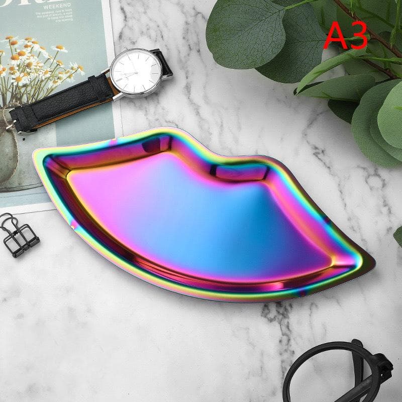 Stainless Steel Lip Shaped Jewelry Tray Home Cosmetics Metal Tray Female Jewelry Storage Tray Decorative New multicolour