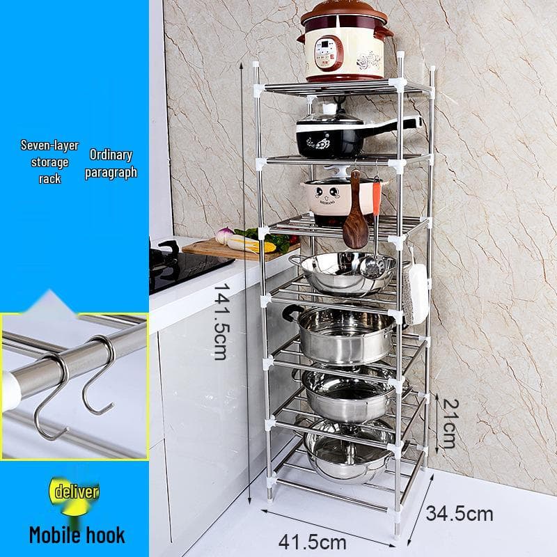 Stainless Steel Multi-Layer Floor-Standing Rack for Kitchen and Bathroom Basin and Pot Storage