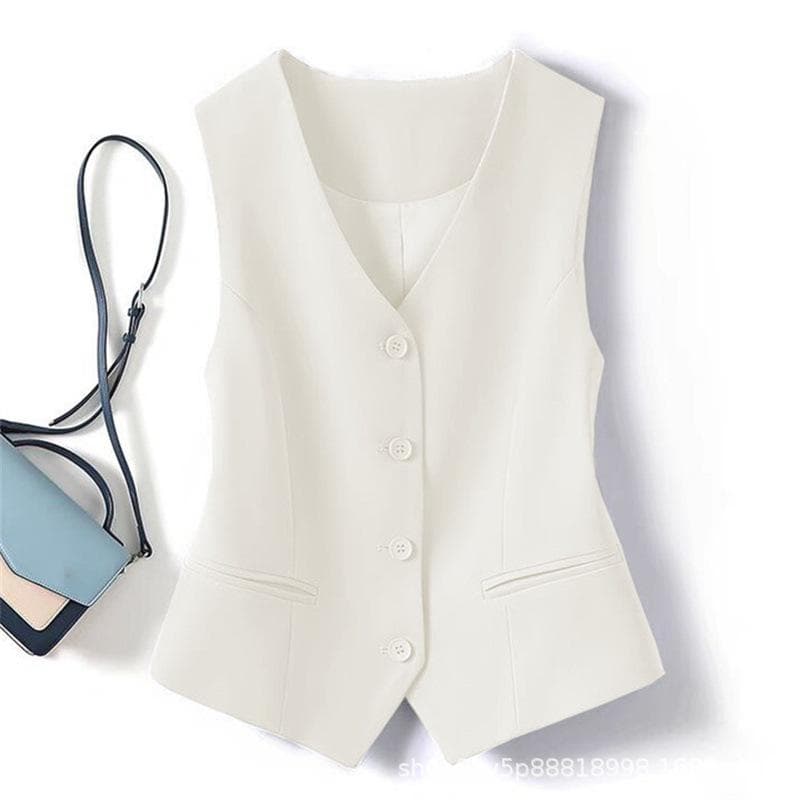 Women's Grey Slim Fit Suit Vest – Short Camisole Gilet for Spring/Autumn 2025 XXL beige