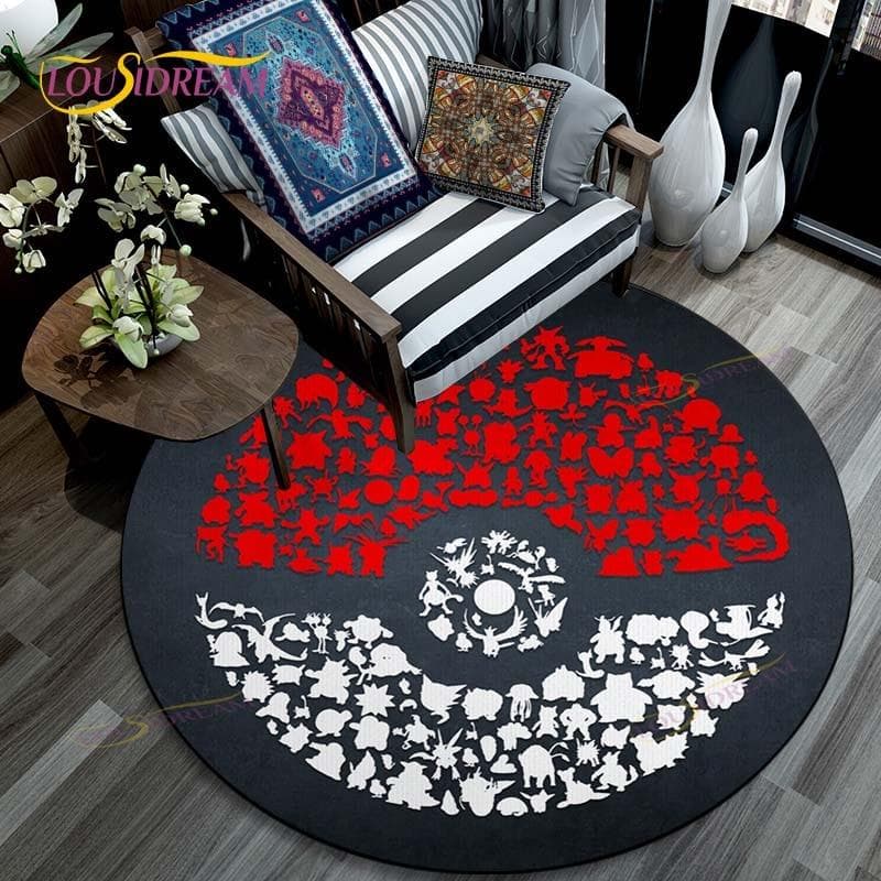 Living Room Carpet Pikachu Cartoon Pokemon 3D Round Mats for Coffee Table Home Kids Floor Rug Covering Anti-Slip Area Rug 120cm
