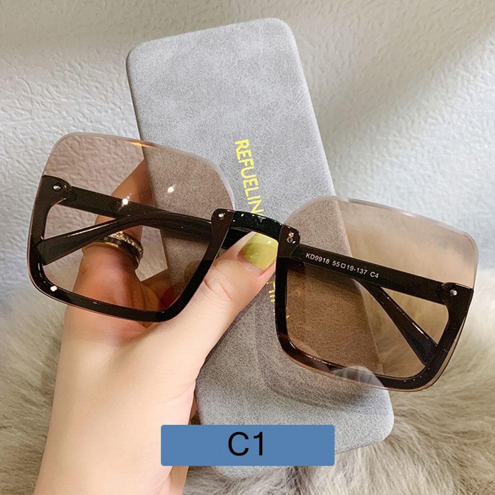 Luxury Vintage UV400 Women Square Sunglasses Big Frame Oversized Eyewear for Lady Fashion