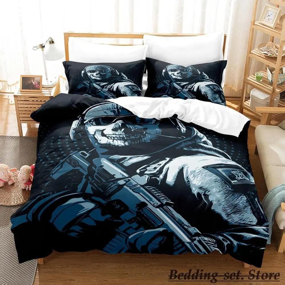 Game Call of Duty Simon Ghost Riley Bedding Set Cartoon Anime Three-piece Set Adult Kid Bedroom Duvetcover Sets 3D Shooting Game AU Single 140x210cm