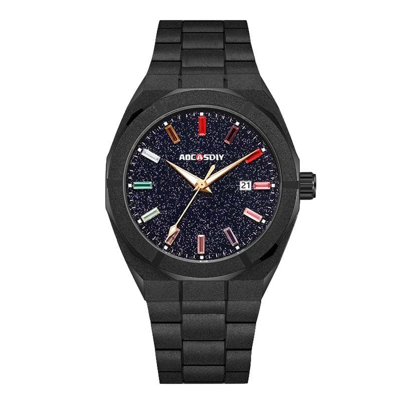 AOCASDIY Luxury Men Watche Colourful Crystal Waterproof Bling Dial Frosted Star Dust Rainbow Watch For Men black