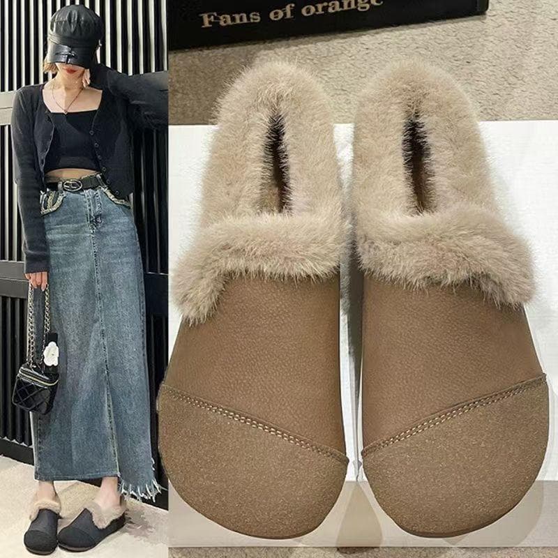 Soft Soled Retro Shoes with Plush Insulation, Burkon Cotton Shoes, Hairy Shoes for Women's Outdoor Wear 40