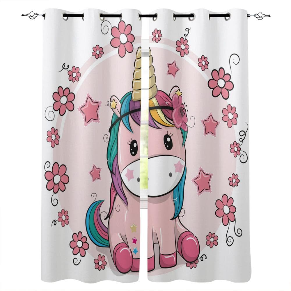 Cartoon Unicorn Cute Window Curtains Curtains for Living Room Decorative Items Living Room 135W x 60H(cm)