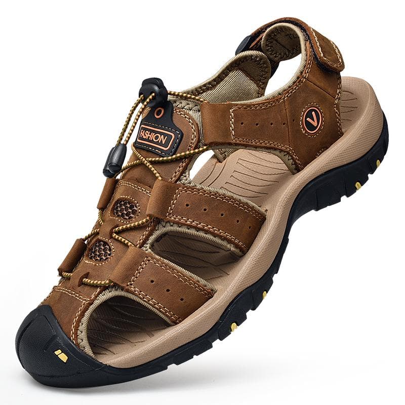 Men's Sandal Genuine Leather Men Shoes for Summer Large Size Outdoor Walking Shoes Male Sandals Man Slippers Plus Size 46 dark brown