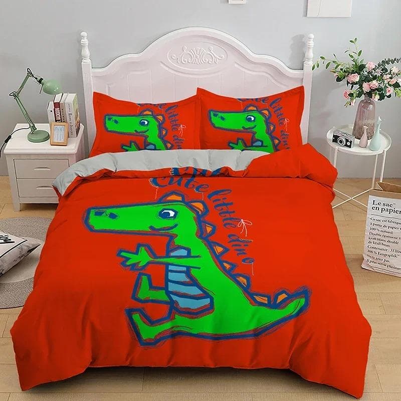 BCartoon Dinosaur Duvet Cover King Queen Size Jurassic World Theme Bedding Set for Kids Boys Ancient Animal Polyester Quilt Cove 70x133cm 2pcs