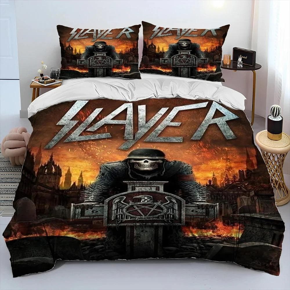 Slayer Heavy Metal Band Music Comforter Bedding Set,Duvet Cover Bed Set Quilt Cover Pillowcase,King Queen Size Bedding Set Gift EU SuperKing 260x220