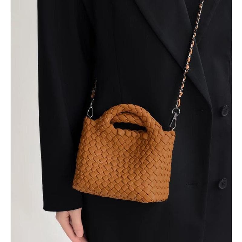 Pure Hand-woven Small Bag with A High-end Feel, Summer Small Bucket Women's Bag, Mini Vegetable Basket, Slanted Span 17*15*11 brown