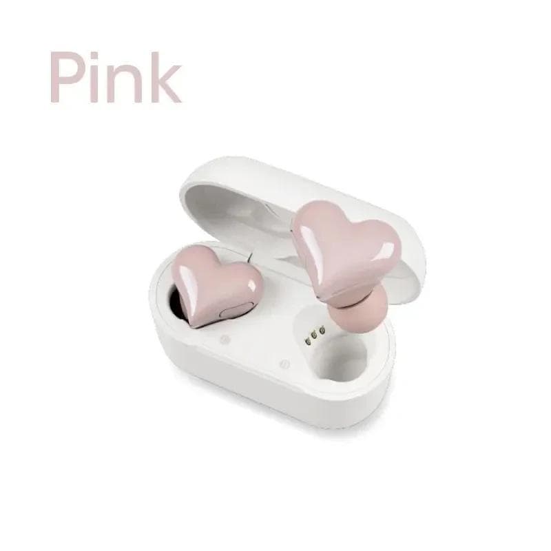 2024 Heart Shape Wireless Headphones Bluetooth 5.3 Active Noise Reduction Earphones HD Calling Earbuds with Charging Box pink