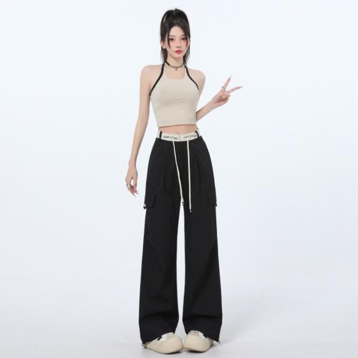 Sport Pants for Women Spring Trousers Drawstring High Waist Loose Slim Casual Pants for Women Spring Wide-leg Pants for Women XXL