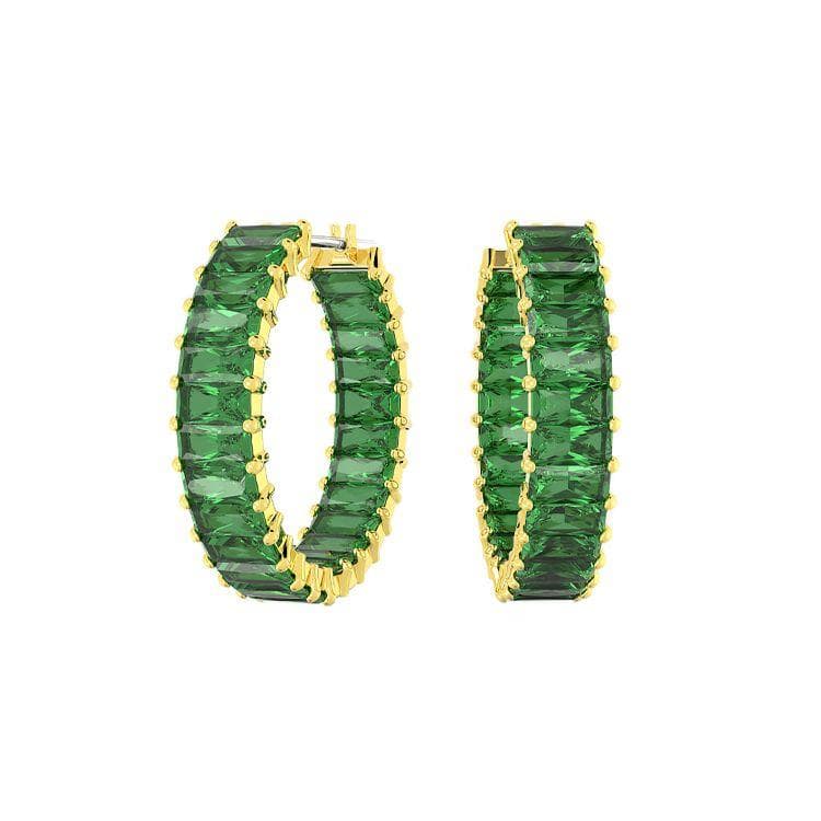 Swarovski Matrix Large Rectangular Cut Gold-Plated Earrings Women earrings Green 5658651 Box (Random Color)