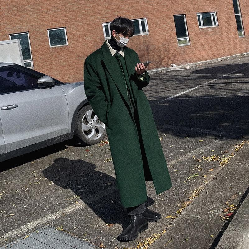 Long Woolen Coat for Men In Autumn and Winter, Korean Version, Loose and High-end, Plus Velvet and Thickened Woolen Windbreaker Jacket XL