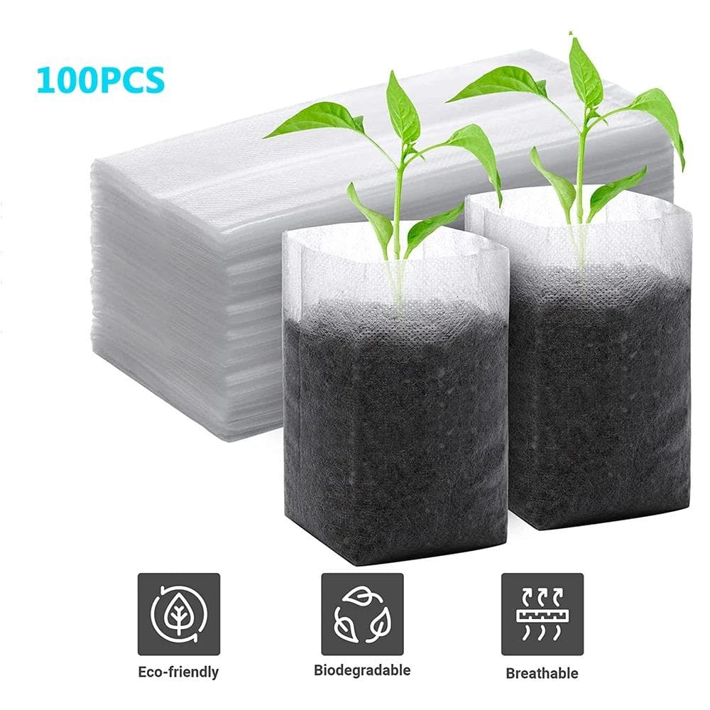 100PCS Biodegradable Plant Bags Non Woven Seedling for Garden Seed Starters Pouchs Transplant Pots Grow for Vegetables Flowers 10X12cm 100pcs
