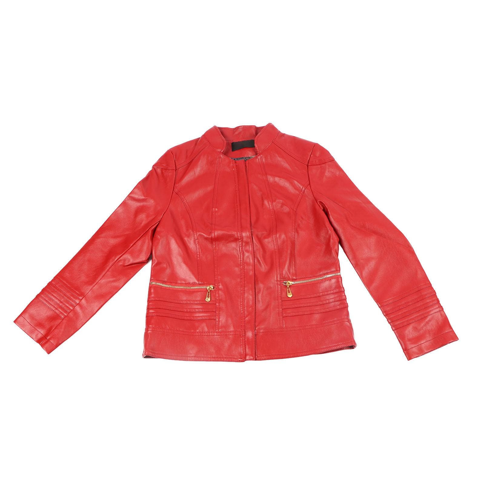 Women PU Leather Coat Zip Up Long Sleeve Casual Slim Fit Short Outerwer Coat with Pockets Red 4XL 4XL