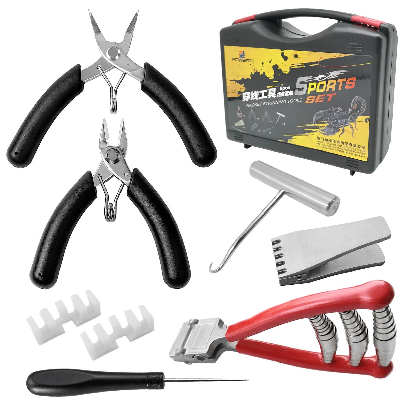 Badminton Racket Stringing Combo Tools with Starting Clamp Stringing Hook Bent Nose Pliers Flying black