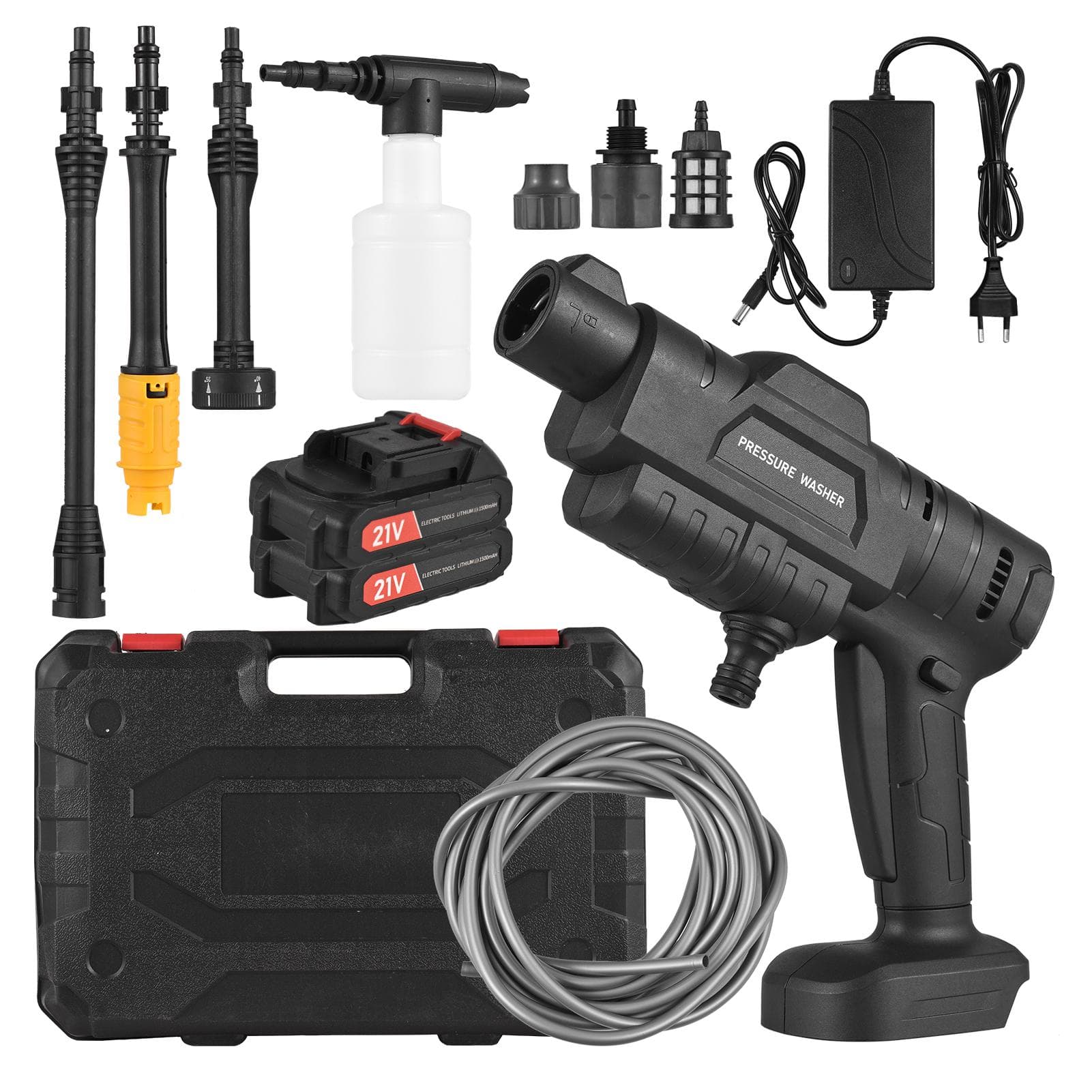 Cordless Car High Pressure Washer Multi-Function Electric Cleaner with Adjustable Nozzle 21V EU Plug 2 Batteries