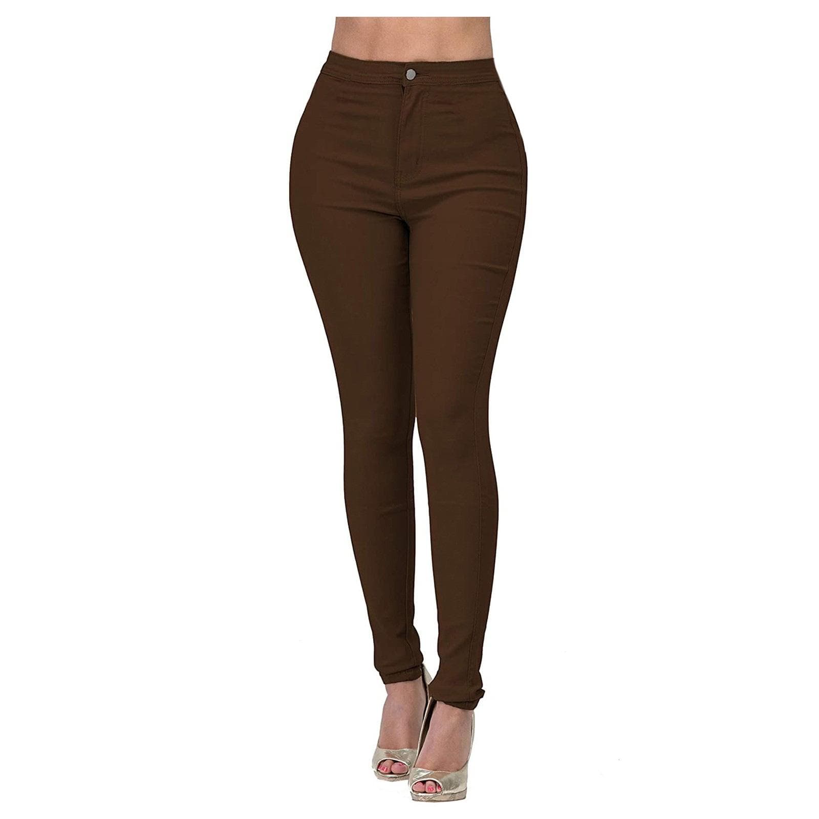 Skinny Jeans for Women Trendy High Waist Slim Fit Comfort Jeggings Jeans Stretchy Denim Pants Work Casual L dark brown