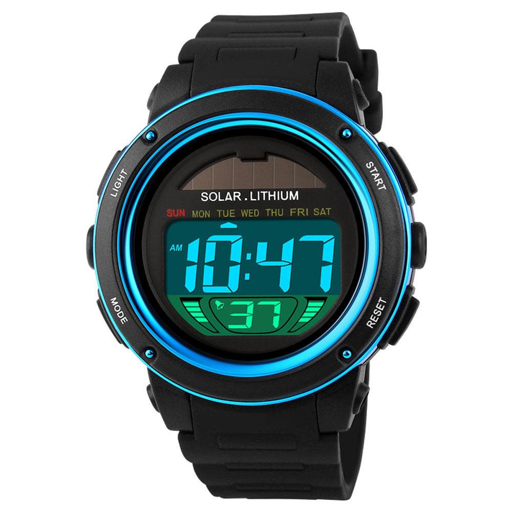 SKMEI Brand Solar Powered Digital Men Women Sports Military Watch 3ATM Water-resistant Unisex blue