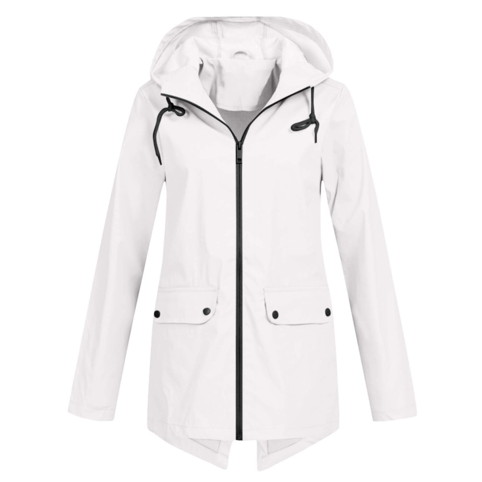 NEW Womens Waterproof Raincoat Ladies Outdoor Wind Rain Forest Jacket Coat S white