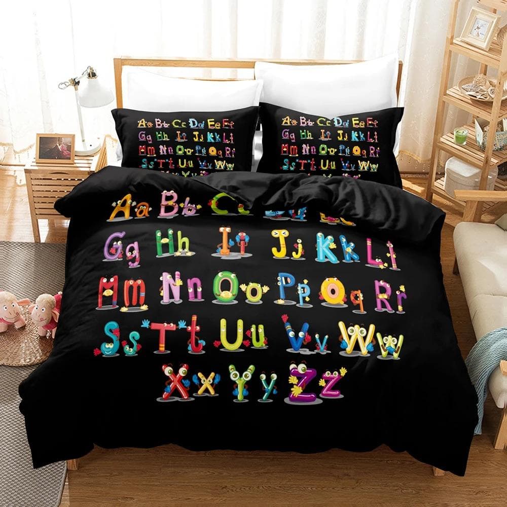 Alphabet Lore Bedding Set Single Twin Full Queen King Size Bed Set Girls Boys Bedroom Duvet Cover Sets Anime Duvet Cover US Full 200x230cm