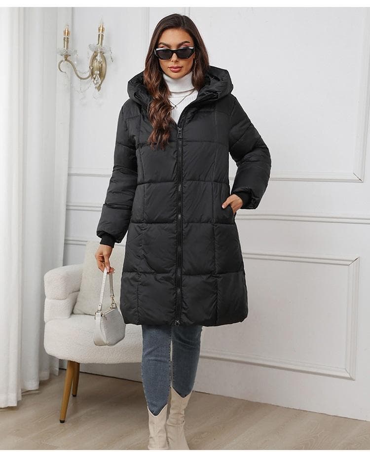 Women Long Slim Warm Hooded Winter Down Jacket Coat Outwear Wadded Parkas Cotton Padded L black