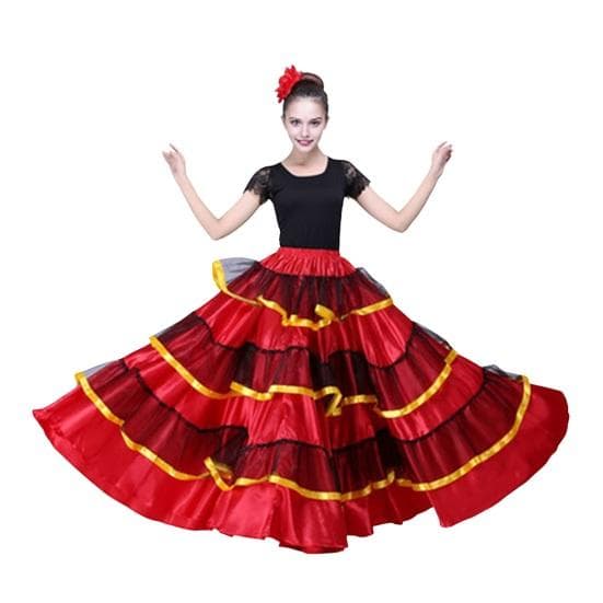 Women Maxi Skirt Stitching Layered Cake Black 360 Skirt Color-Blocked Red Elastic Waist Degree Oversized Skirt red
