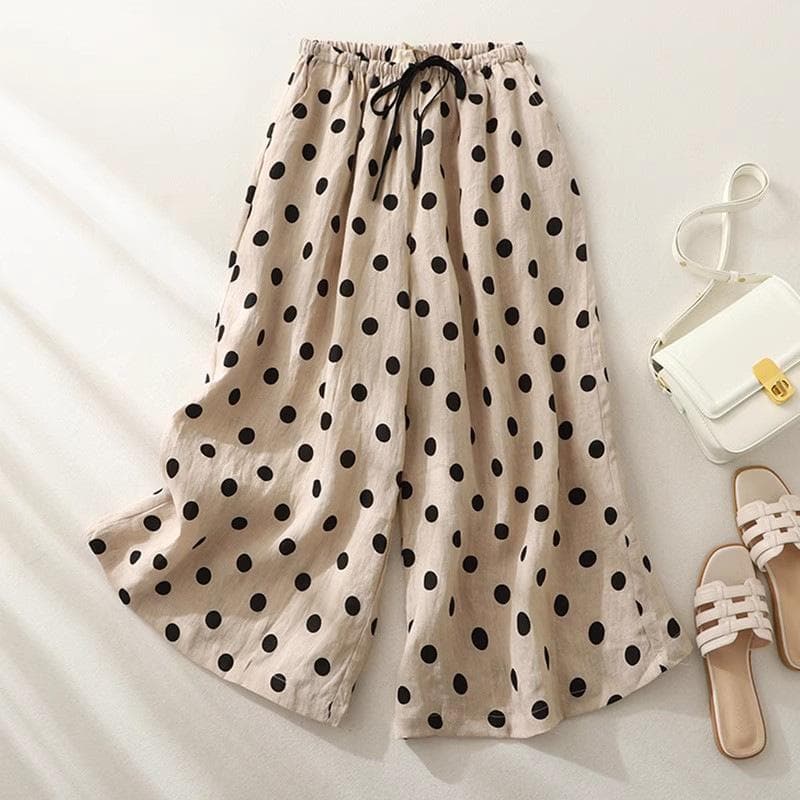 Loose Slim Cropped Pants Casual Pants for Women New Summer Thin Retro Polka Dot Loose Wide-leg Pants 2XL