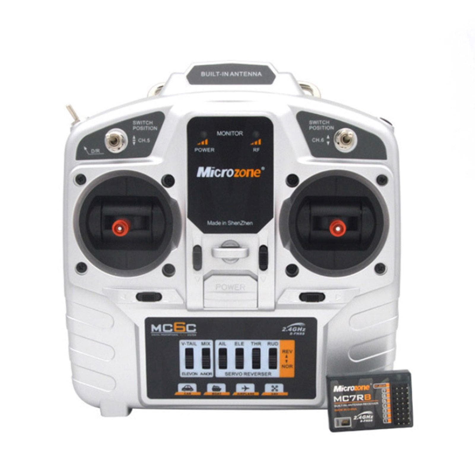 MicroZone MC6C 2.4G 6CH Remote Controller Transmitter MC7RB Receiver Radio System for SU27 mode 2 multicolour