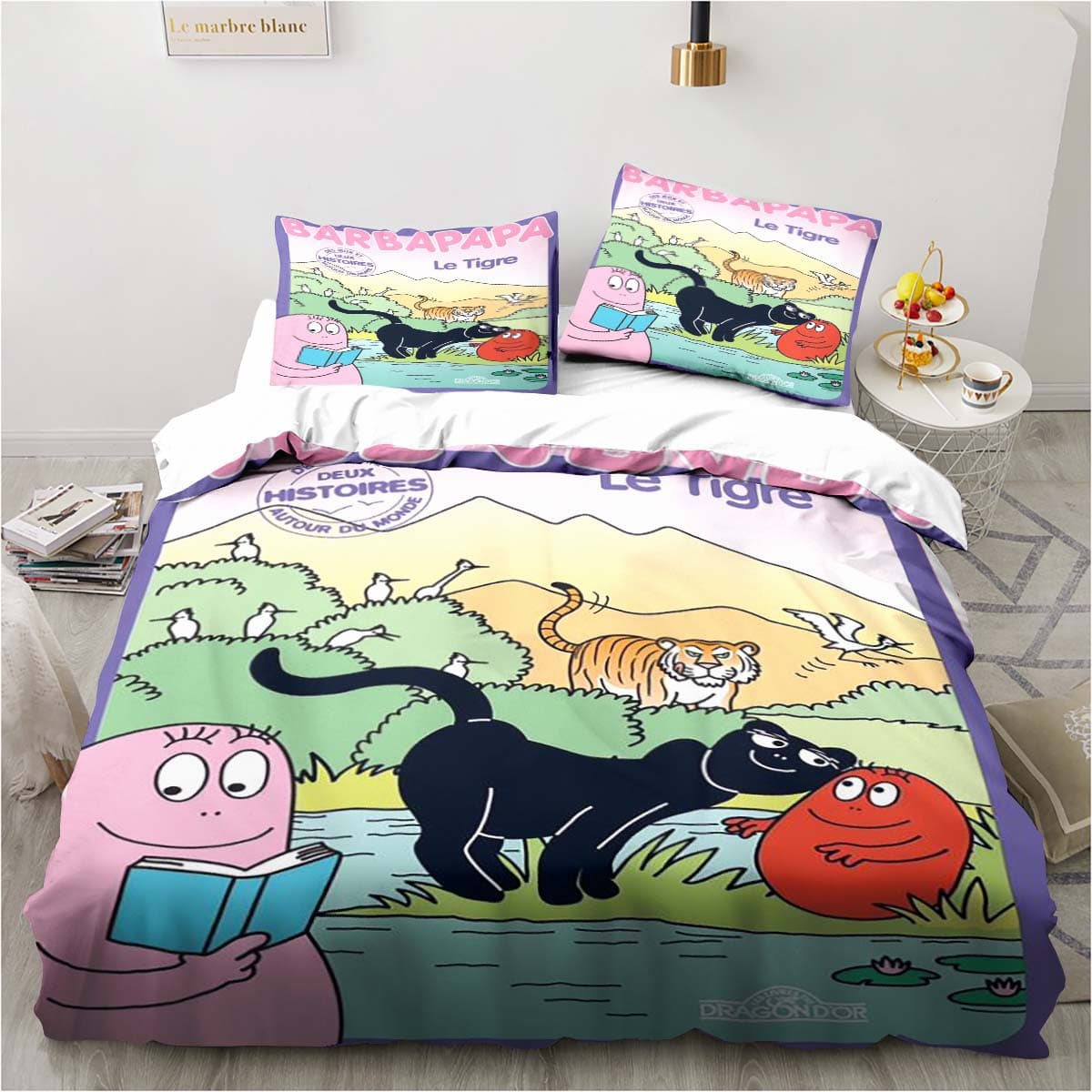 Cute Cartoon Les Barbapapa Bedding Set Soft Duvet Cover Adult Kids Bedroom Single Double King Size Bed Duvet Cover Pillow Case AU Double 180x210cm
