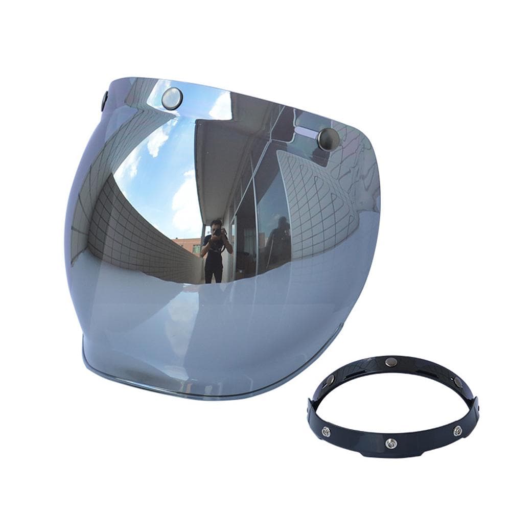 Helmet Bubble Visor Motorcycle Helmet Windshield Lens with Flip Bracket for 3-Snap Open Face Helmets silver