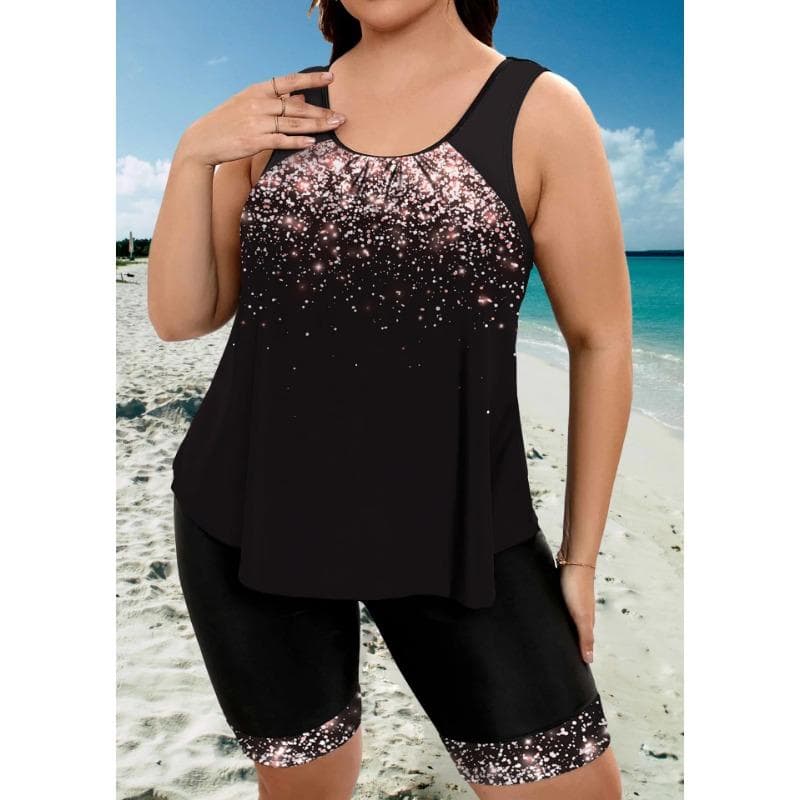 2025 Print Patchwork 2 Piece Plus Size Tankini Women Strapped High Waist Curvy Swimsuit Beach Lady Big Bathing Suit 0XL