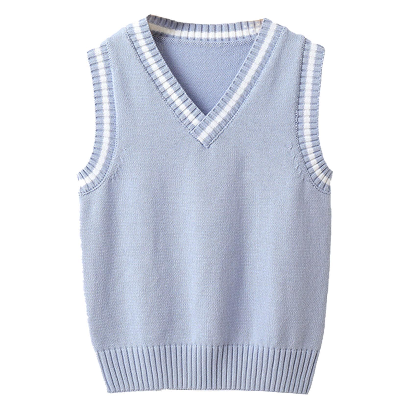School Uniform Sleeveless V Neck Vest Sweater Waistcoat for Kids Unisex Casual Wear light blue