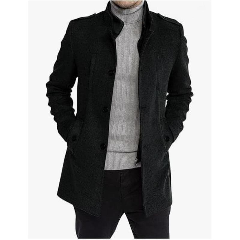 Woolen Men's Coat Nizi Mid-length Zipper Coat Large Size Fake Two-piece Cardigan 2XL black